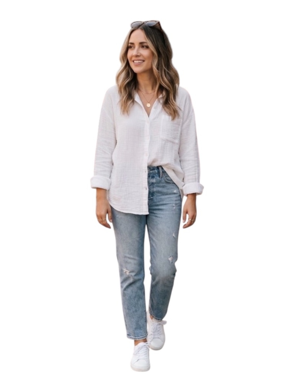KIRIOUS Los Angeles Cotton Gauze Button Down Shirt S/M White Slouchy Effortless